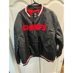 NWT NFL Kansas City Chiefs Black Satin Vintage Look Bomber Varsity Jacket XXL